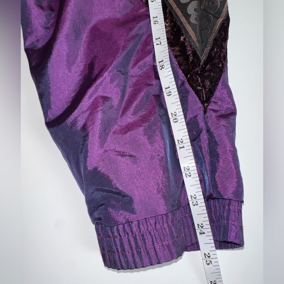 Vintage 80s On Your Mark Windbreaker Sz L Purple Floral Velvet Full Zip Retro - Picture 6 of 9